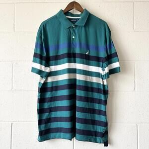 Nautical Striped Collared Short Sleeve Polo Shirt Men’s XXL